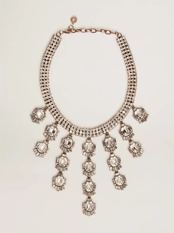 Collar de mujer en color oro antiguo con cristales en forma de gota