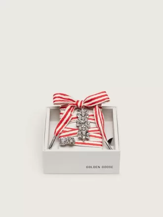 Cordones «Playful» de rayas rojas y beige con dos charms aplicados