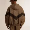 Cortavientos en beige y negro con estampado de pata de gallo Cortavientos en beige y negro con estampado de pata de gallo