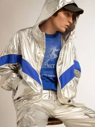 Cortavientos para hombre en tejido técnico plateado.