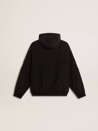 Cortavientos para mujer en nailon negro con cristales tono sobre tono Cortavientos para mujer en nailon negro con cristales tono sobre tono