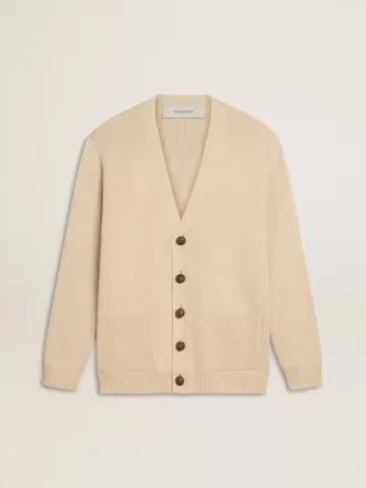 Cárdigan beige para hombre con las letras «Golden» en la espalda