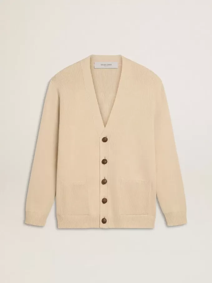 Cárdigan beige para hombre con las letras «Golden» en la espalda Cárdigan beige para hombre con las letras «Golden» en la espalda
