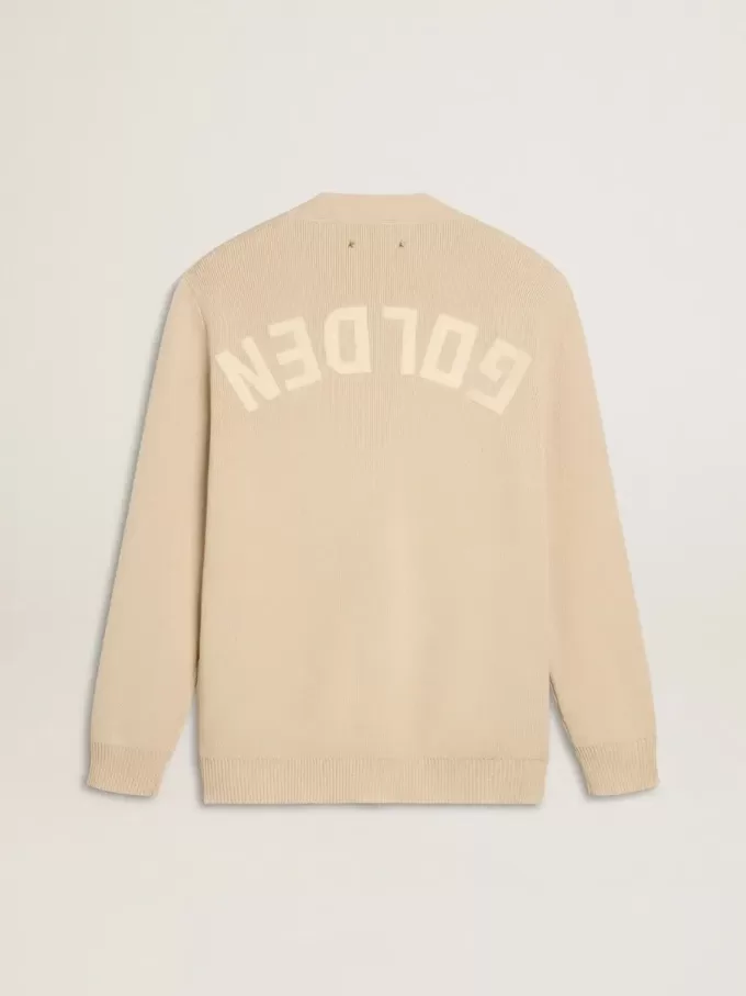 Cárdigan beige para hombre con las letras «Golden» en la espalda Cárdigan beige para hombre con las letras «Golden» en la espalda