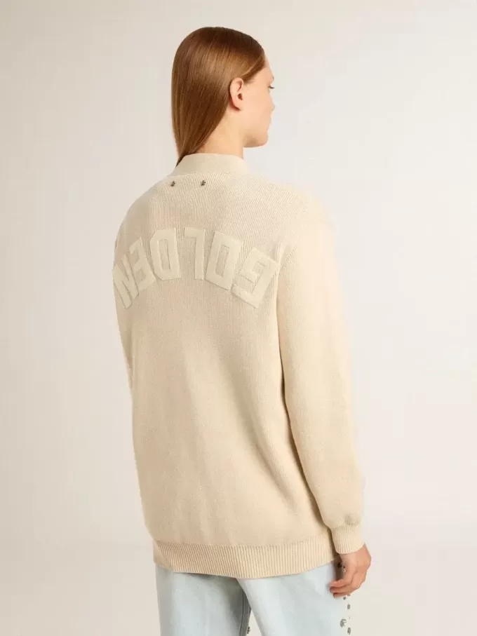Cárdigan beige para mujer con las letras «Golden» en la espalda Cárdigan beige para mujer con las letras «Golden» en la espalda