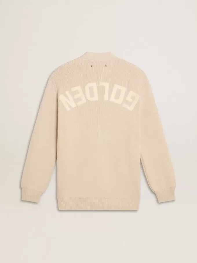 Cárdigan beige para mujer con las letras «Golden» en la espalda Cárdigan beige para mujer con las letras «Golden» en la espalda
