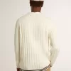 Cárdigan blanco de algodón para hombre con diseño de trenzado y ribetes azules Cárdigan blanco de algodón para hombre con diseño de trenzado y ribetes azules