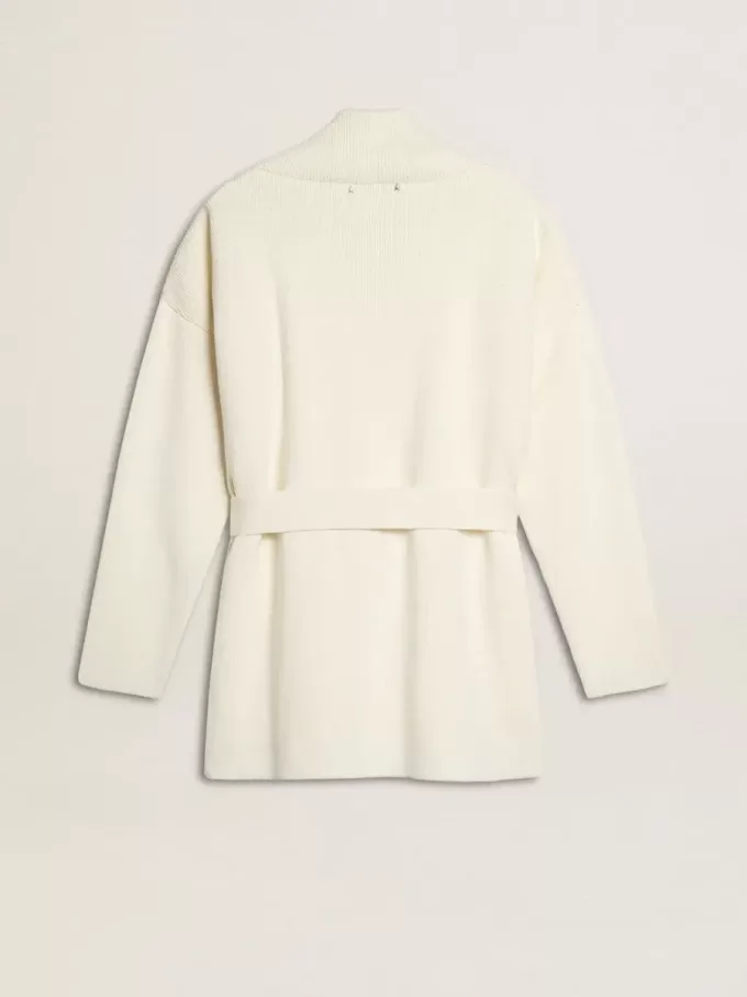 Cárdigan de algodón color crema para mujer con bordado floral Cárdigan de algodón color crema para mujer con bordado floral