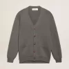 Cárdigan de algodón gris jaspeado para mujer con logotipo en la espalda Cárdigan de algodón gris jaspeado para mujer con logotipo en la espalda