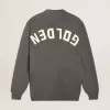 Cárdigan de algodón gris jaspeado para mujer con logotipo en la espalda Cárdigan de algodón gris jaspeado para mujer con logotipo en la espalda