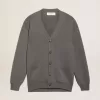 Cárdigan de hombre en algodón gris jaspeado con logotipo en la espalda Cárdigan de hombre en algodón gris jaspeado con logotipo en la espalda