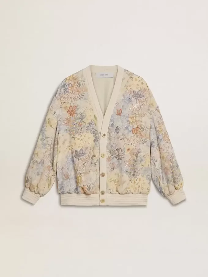 Cárdigan de mujer con estampado floral y bordados Cárdigan de mujer con estampado floral y bordados