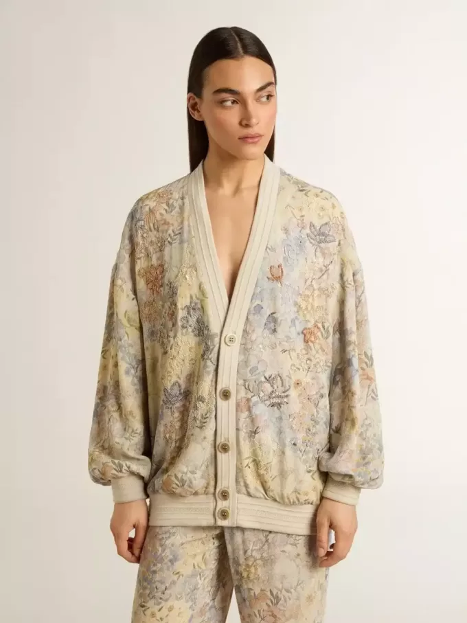Cárdigan de mujer con estampado floral y bordados Cárdigan de mujer con estampado floral y bordados