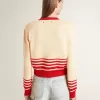 Cárdigan de mujer en color crema con rayas rojas Cárdigan de mujer en color crema con rayas rojas
