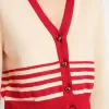 Cárdigan de mujer en color crema con rayas rojas Cárdigan de mujer en color crema con rayas rojas