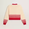 Cárdigan de mujer en color crema con rayas rojas Cárdigan de mujer en color crema con rayas rojas