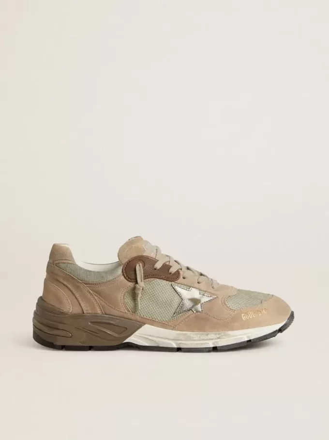 Dad-Star para hombre en malla beige y ante con estrella de cuero plateado Dad-Star para hombre en malla beige y ante con estrella de cuero plateado
