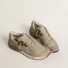 Dad-Star para hombre en malla beige y ante con estrella de cuero plateado Dad-Star para hombre en malla beige y ante con estrella de cuero plateado