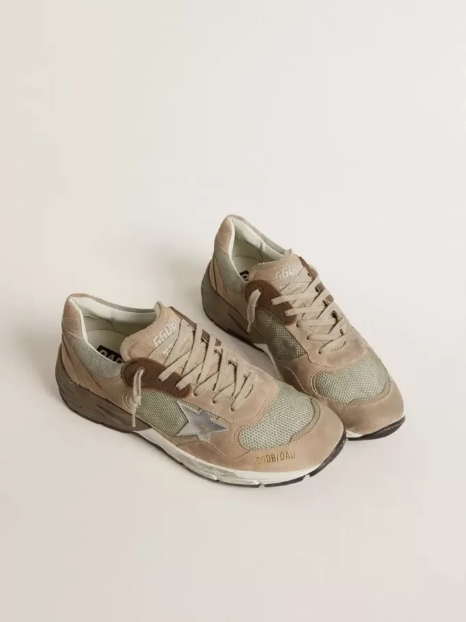 Dad-Star para hombre en malla beige y ante con estrella de cuero plateado Dad-Star para hombre en malla beige y ante con estrella de cuero plateado