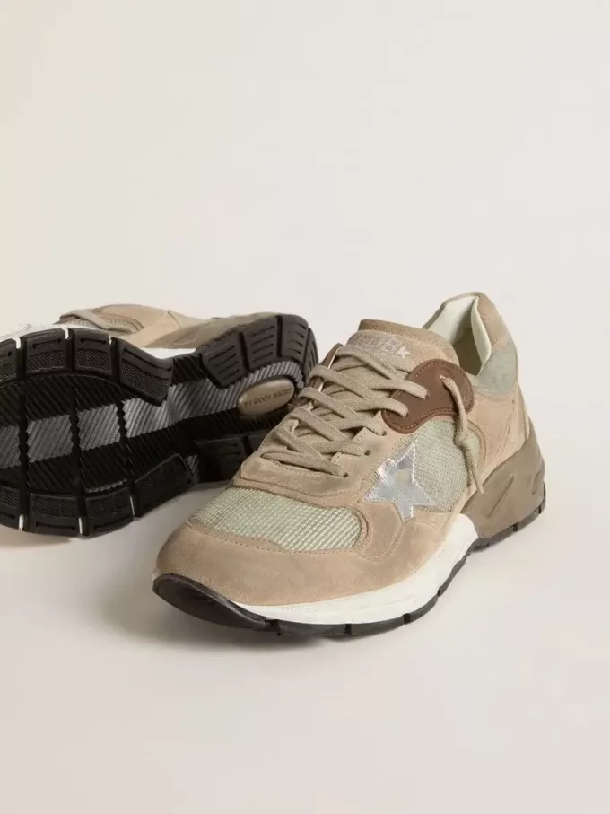 Dad-Star para hombre en malla beige y ante con estrella de cuero plateado Dad-Star para hombre en malla beige y ante con estrella de cuero plateado