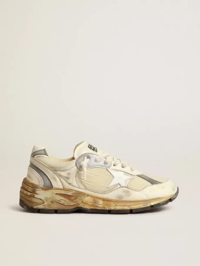 Dad-Star para hombre en napa beige y nailon con estrella de cuero blanco Dad-Star para hombre en napa beige y nailon con estrella de cuero blanco