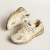 Dad-Star para hombre en napa beige y nailon con estrella de cuero blanco Dad-Star para hombre en napa beige y nailon con estrella de cuero blanco