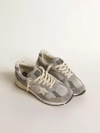 Dad-Star para mujer en ante y malla plateada con estrella y lengüeta en el talón de piel blanca