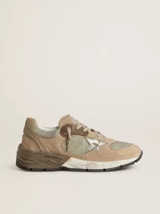 Dad-Star para mujer en malla beige y ante con estrella de cuero plateado