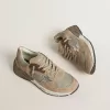 Dad-Star para mujer en malla beige y ante con estrella de cuero plateado