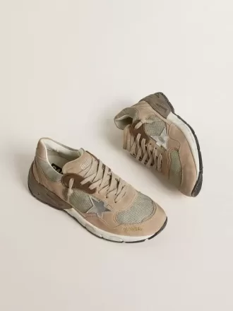Dad-Star para mujer en malla beige y ante con estrella de cuero plateado