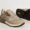 Dad-Star para mujer en malla beige y ante con estrella de cuero plateado