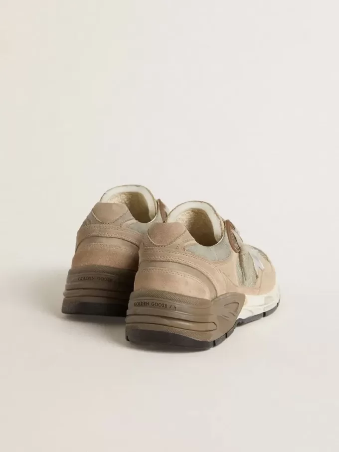 Dad-Star para mujer en malla beige y ante con estrella de cuero plateado