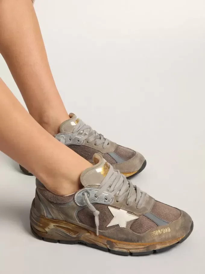 Dad-Star para mujer en malla gris paloma y ante