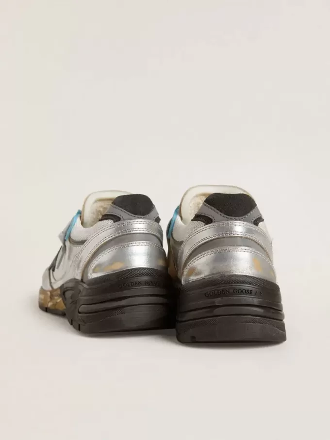 Dad-Star para mujer en malla y piel plateada con estrella de ante negro