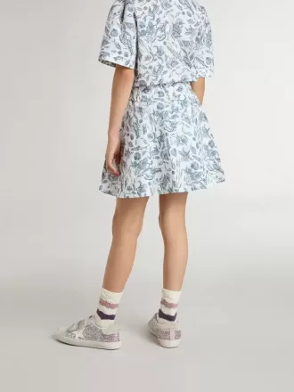 Falda blanca para niña con estampado azul