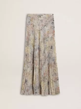 Falda larga plisada de mujer con estampado floral multicolor de lentejuelas