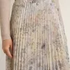 Falda larga plisada de mujer con estampado floral multicolor de lentejuelas Falda larga plisada de mujer con estampado floral multicolor de lentejuelas