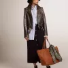 Falda lápiz de mujer en lana azul oscuro con botones heráldicos dorados