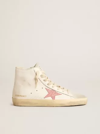 Francy en napa color crema con estrella de piel rosa con estampado de cocodrilo