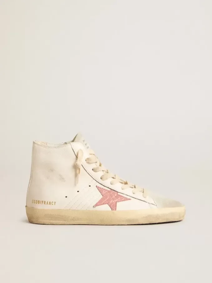 Francy en napa color crema con estrella de piel rosa con estampado de cocodrilo Francy en napa color crema con estrella de piel rosa con estampado de cocodrilo