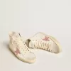 Francy en napa color crema con estrella de piel rosa con estampado de cocodrilo Francy en napa color crema con estrella de piel rosa con estampado de cocodrilo