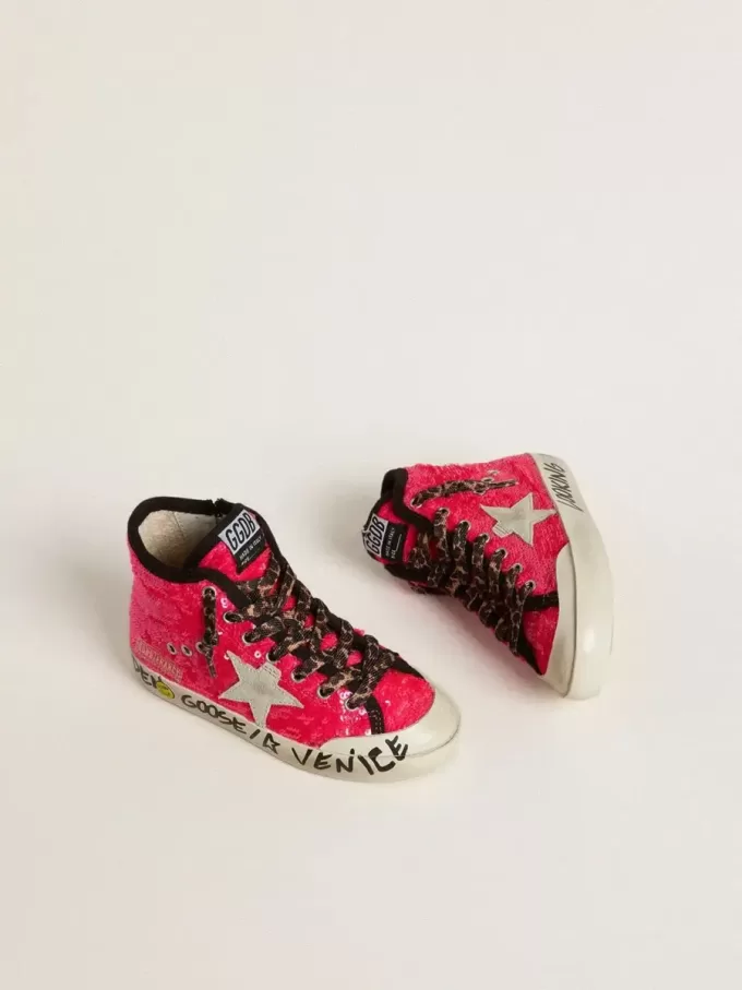 Francy Junior con lentejuelas, estrella de ante gris hielo y cordones con estampado animal Francy Junior con lentejuelas, estrella de ante gris hielo y cordones con estampado animal