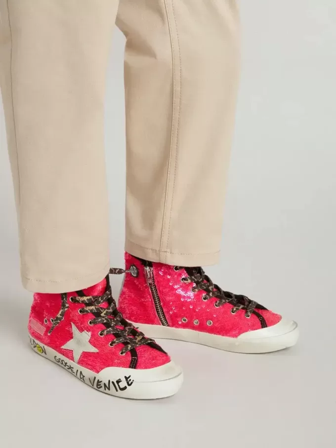 Francy Junior con lentejuelas, estrella de ante gris hielo y cordones con estampado animal Francy Junior con lentejuelas, estrella de ante gris hielo y cordones con estampado animal