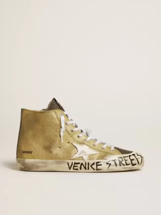 Francy LAB para hombre en dorado brillante con estrella de cuero blanco
