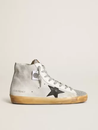 Francy para mujer en ante blanco con estrella de piel negra y lengüeta con cristales Swarovski plateados
