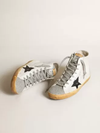 Francy para mujer en ante blanco con estrella de piel negra y lengüeta con cristales Swarovski plateados