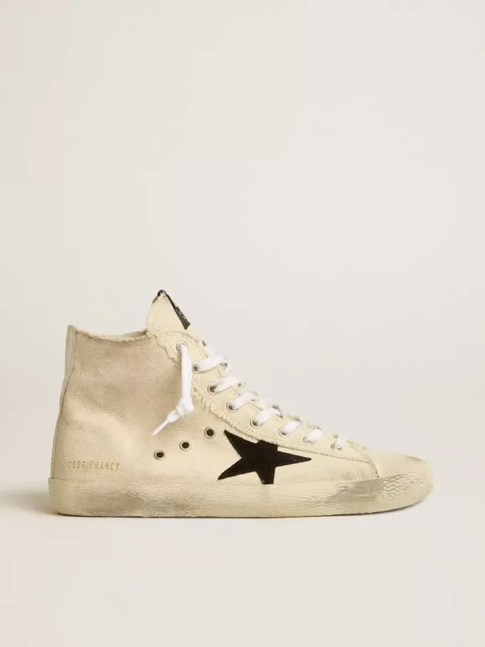 Francy Penstar en lona con estrella de ante negro y lengüeta de cuero en el talón Francy Penstar en lona con estrella de ante negro y lengüeta de cuero en el talón