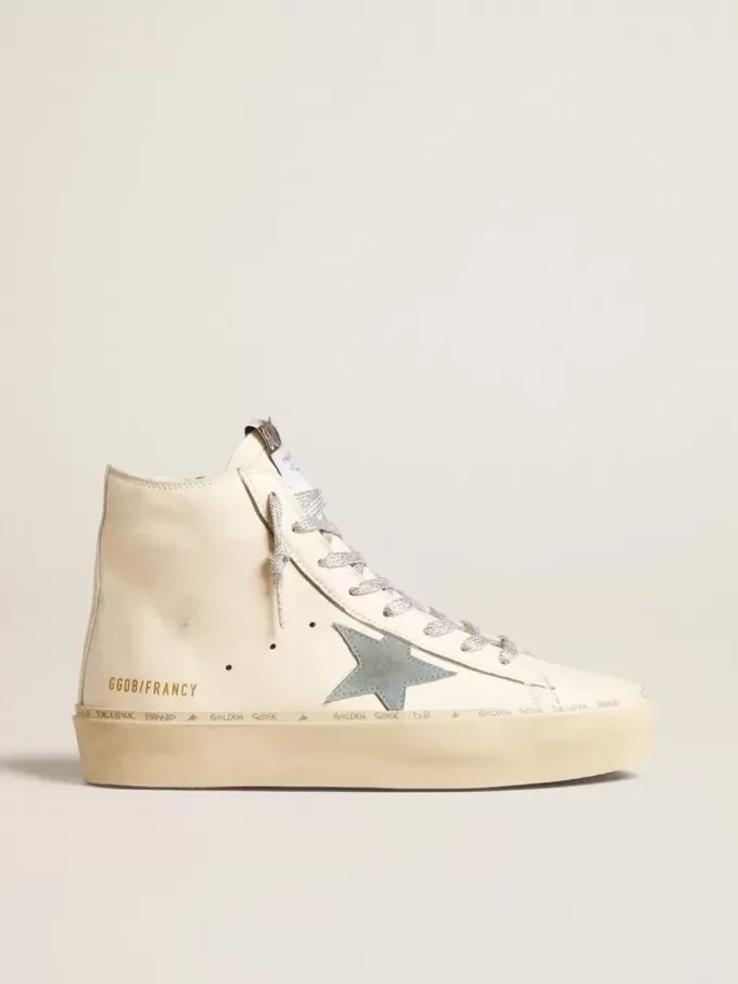 Francy Penstar en piel napa blanca con estrella de ante azul claro Francy Penstar en piel napa blanca con estrella de ante azul claro