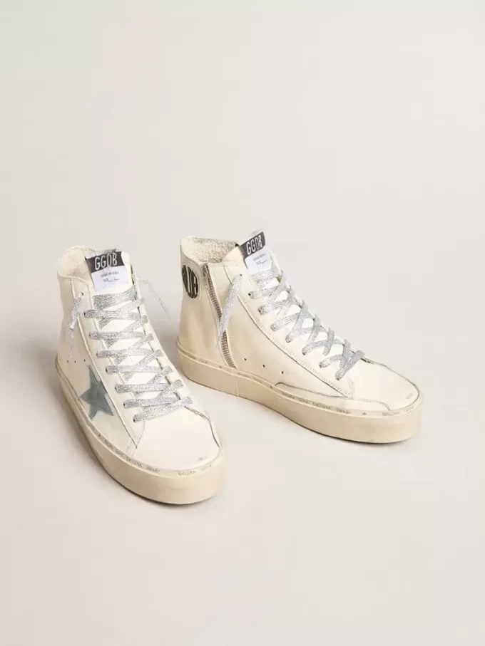 Francy Penstar en piel napa blanca con estrella de ante azul claro Francy Penstar en piel napa blanca con estrella de ante azul claro