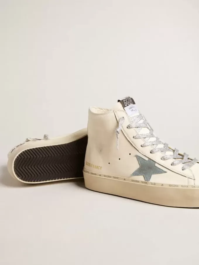 Francy Penstar en piel napa blanca con estrella de ante azul claro Francy Penstar en piel napa blanca con estrella de ante azul claro